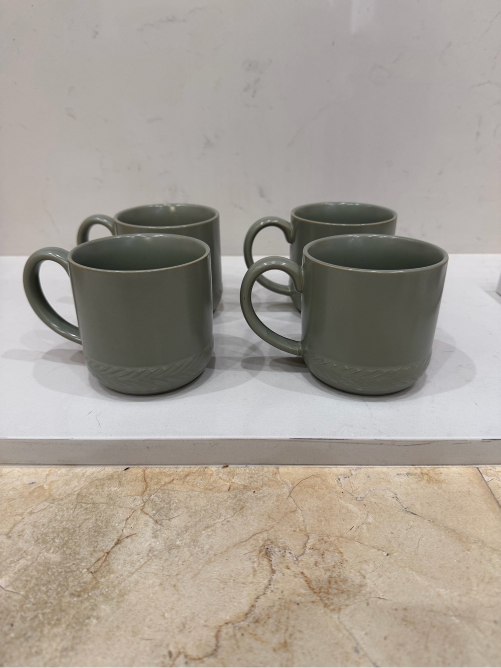 Bee & Willow Sage Green Ceramic Coffee Mugs Set of 4 Farmhouse